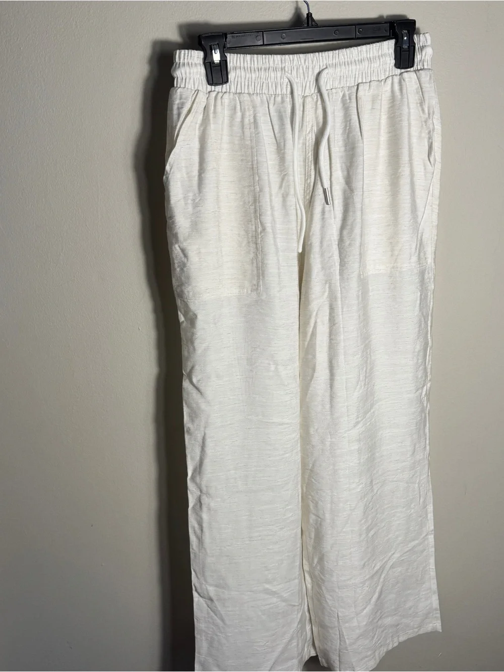 New Collection Women’s Linen Blend Pull On Pants M Ivory Wide Leg Drawstring